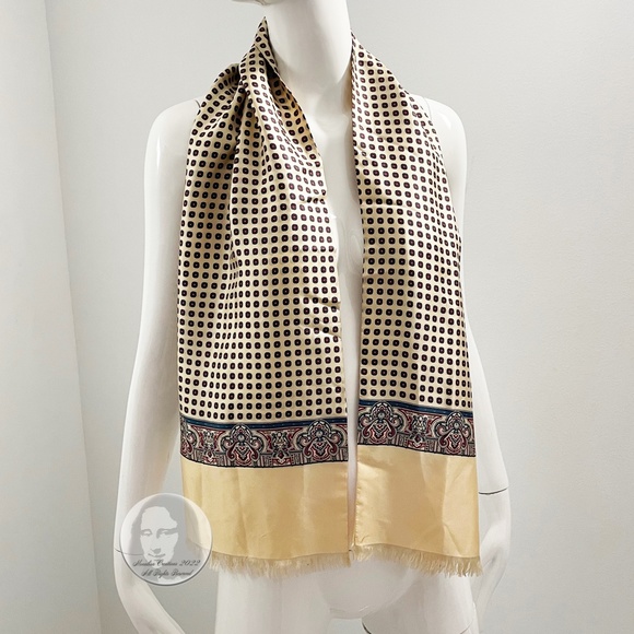 Lanvin Paris Silk Scarf Stole Shawl Paisley Floral Print Fringe Hem Vintage 90s - Picture 3 of 15